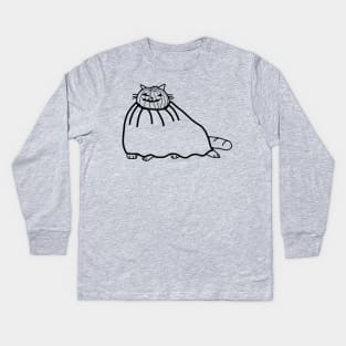 Chonk Cat Wearing Halloween Horror Pumpkin Ghost Costume Minimal Line Art Kids Long Sleeve T-Shirt